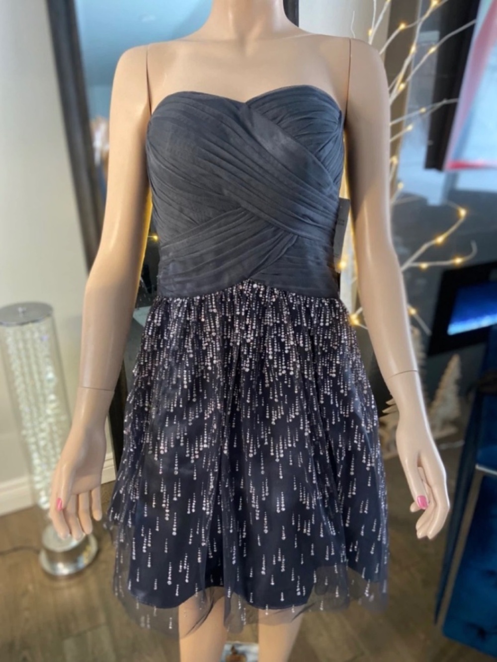 NWT: Hailey by Adrianna Papell Silver Grey Strapless Dress w/ Crinoline Size 2